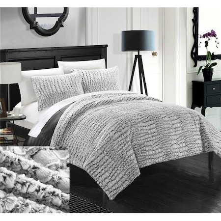 Chic Home CS5101-BIB-US 7 Piece Cayman New Faux Fur Collection With Mink Like Backing In Alligator Animal Skin Design Queen Comforter Set; Grey With W